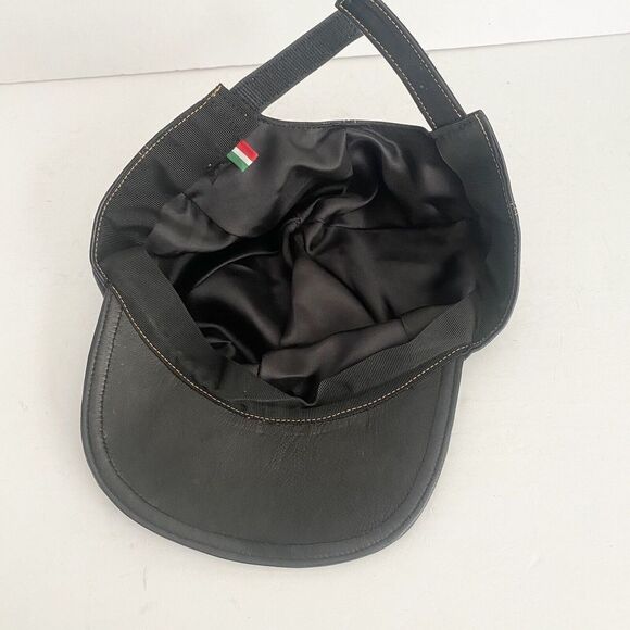 All Leather Strap Back Adjustable Hat Black Biker Orange Stitch Baseball Lined - Picture 6 of 9